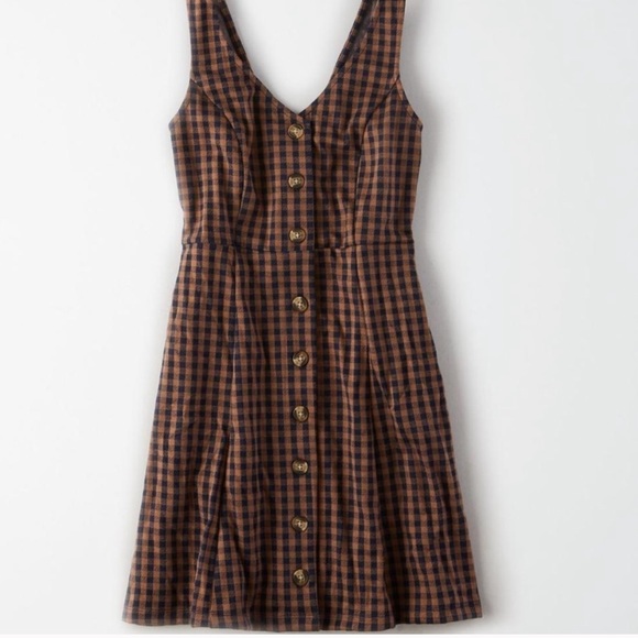 American Eagle Outfitters Dresses & Skirts - American Eagle Brown Navy Gingham Jumper Dress